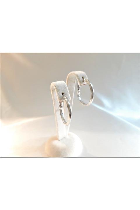 TÜKKAN ACCESSORİES Unisex Gümüş Kaplama Arkası Kapalı Halka Küpe 30 mm