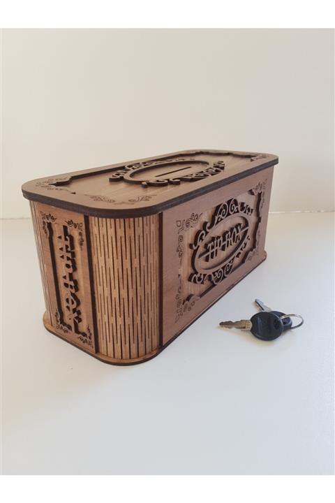 KARAKOÇ Tip Box Bahşiş Tip Kutusu Ahşap Kumbara Anahtarlı Kilitli Bahşiş Için Kumbara Bahşiş Kutusu