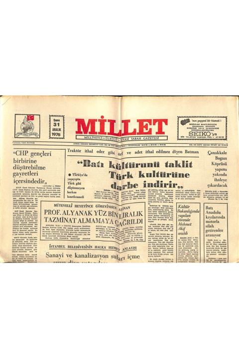 Gökçe Koleksiyon Millet Gazetesi 31 Aralık 1976 - Özbek:renault'ta Yabancı Sermaye Çirkin Yüzünü Göstermiştir
