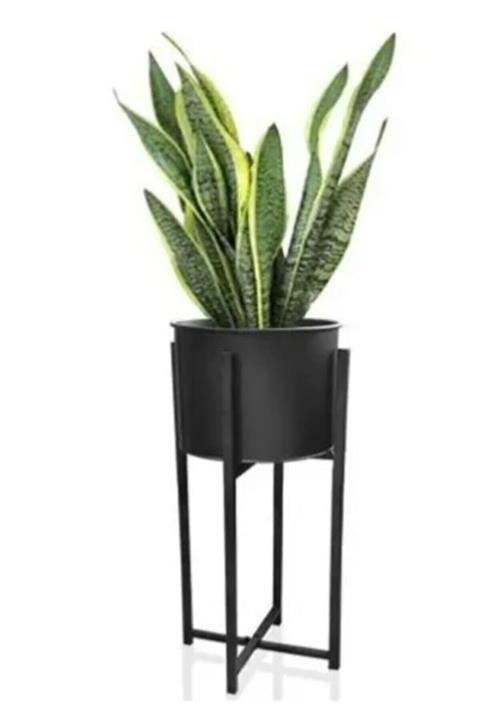 FBZhome Siyah Metal Dekoratif Ayaklı Saksı 26x45 Cm