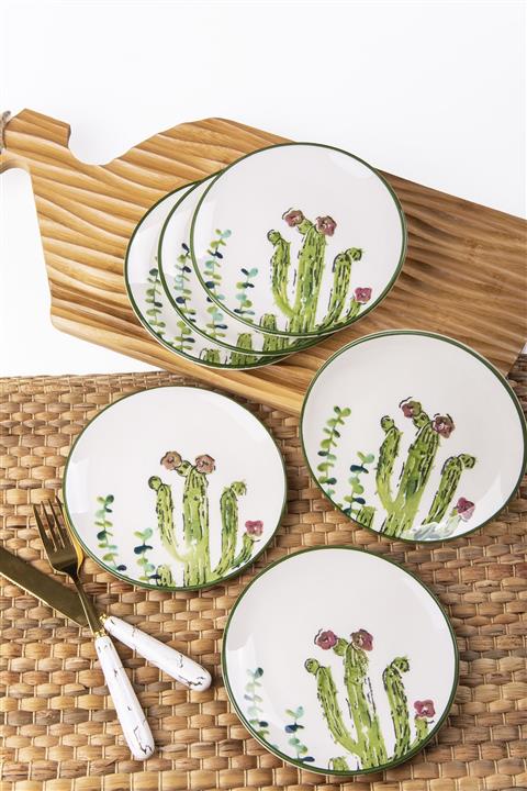 MUKKO HOME Kaktüs El Dekorlu  Tatlı Tabak Seti 16 cm