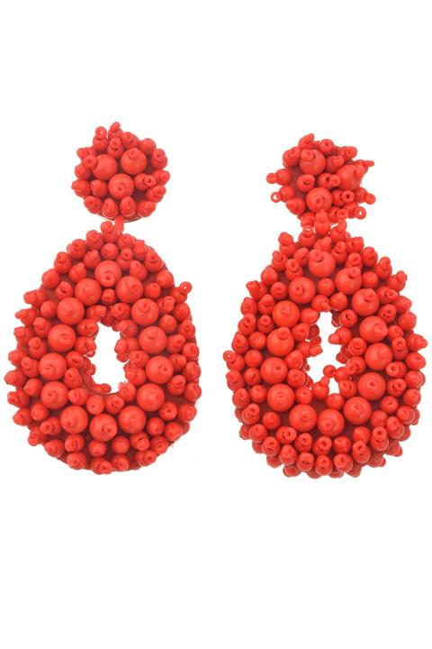 Pelin Aksesuar Kırmızı Işlemeli Büyük Tasarım Küpe