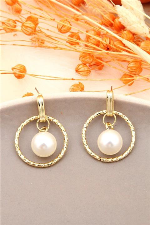 Takı Sandığı Içi Inci Sallantılı Gold Halka Küpe