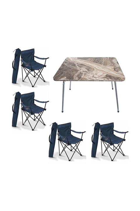 Moccastyle 60cm X 80cm Katlanır Masa + 4 Adet Kamp Sandalyesi Mavi-lacivert