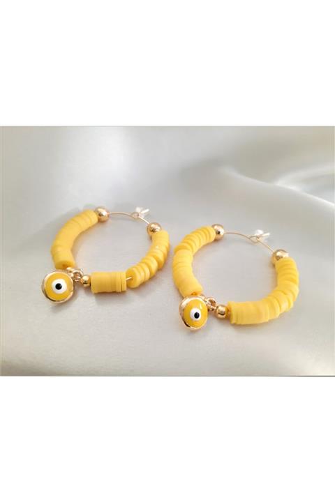 TÜKKAN ACCESSORİES Fimo Ve Nazar Boncuklu Sarı Halka Küpe