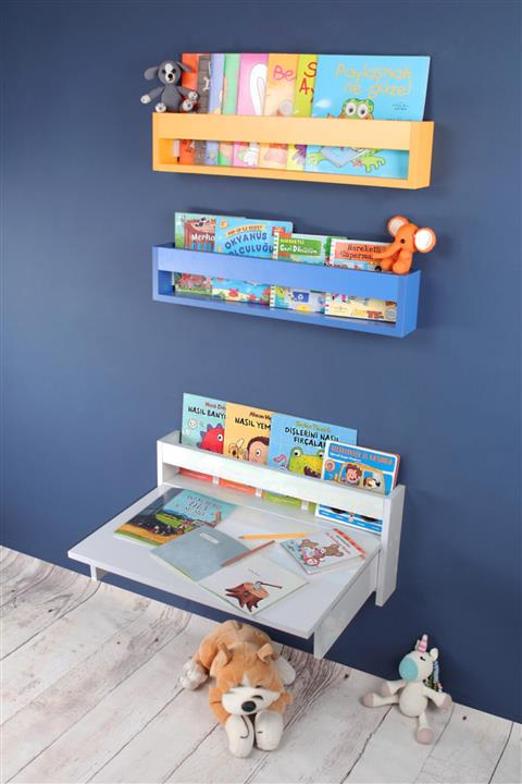 KUMSORİ Sarı-mavi Raflı Katlanabilir Masalı Eğitici Montessori Kitaplık