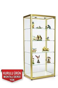 Nurline Cam Vitrin - Spotlu Kilitli- Kurulu Ürün (montaj Derdi Yok) Gold 180x80x40