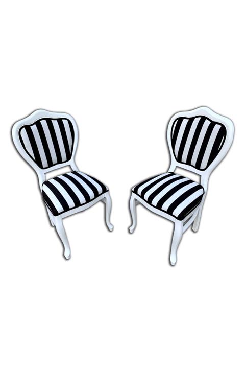 EvimE Aksesuar 2 Adet Kontra Lükens Ayaklı Ahşap Sandalye - Zebra Kumaş + Beyaz Ayak(cafe&restaurant&mutfak&salon)