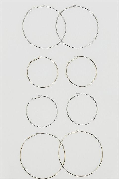 XLady Accessories Kadın Gri 4'lü Strx Büyük Halka Küpe Seti