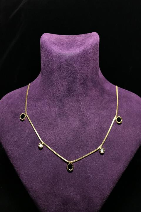 SimesAccessoryBag Italyan Yassı Sedef Taşlı Çelik Kolye