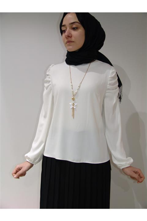 OZASLANLAR TEKSTİL Kadın Beyaz Yazlık Bluz