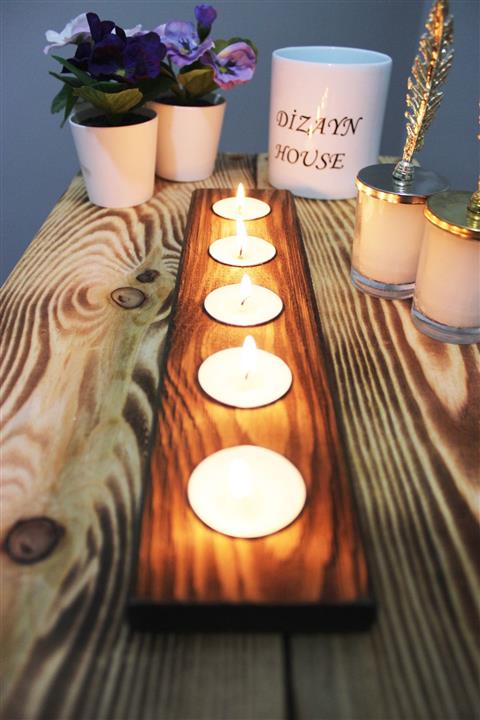 Dizaynhouse Şık Tasarım Ahşap 5'li Mumluk