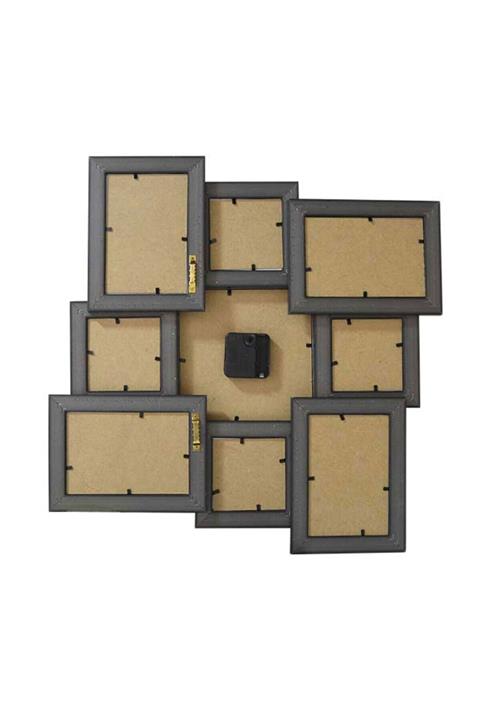 teknofinal Saatli 8 Fotoğraflı Siyah Dekoratif Duvar Çerçevesi