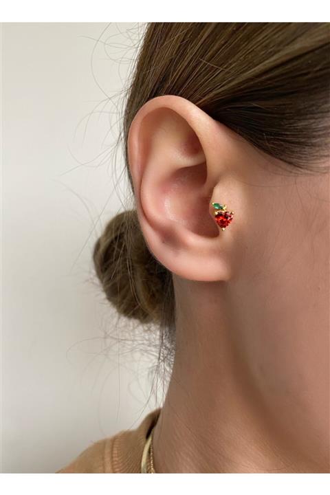 Okkostore Kadın 925 Ayar Gümüş Gold Rengi Elma Piercing Kıkırdak Tragus