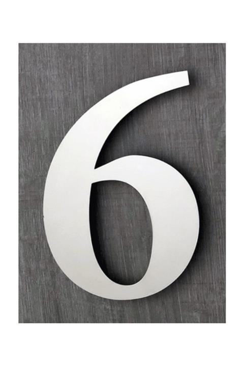 SEDizayn Paslanmaz Çelik Kapı Numarası 15 Cm No 6, Kendinden Yapışkanlı Kapı Numarası Roma Yazı Tipi