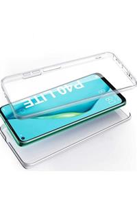 Huawei P40 Lite Uyumlu Kılıf 360 Derece Ön Ve Arka Tam Koruma Şeffaf Silikon
