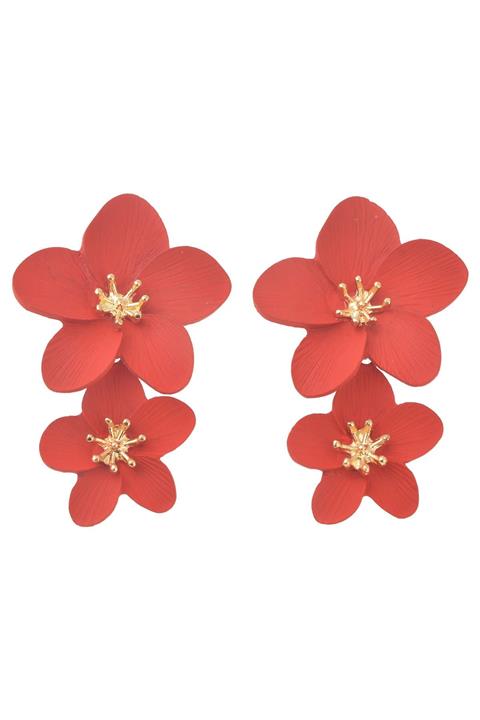 Pelin Aksesuar Kırmızı Çiçekler Küpe