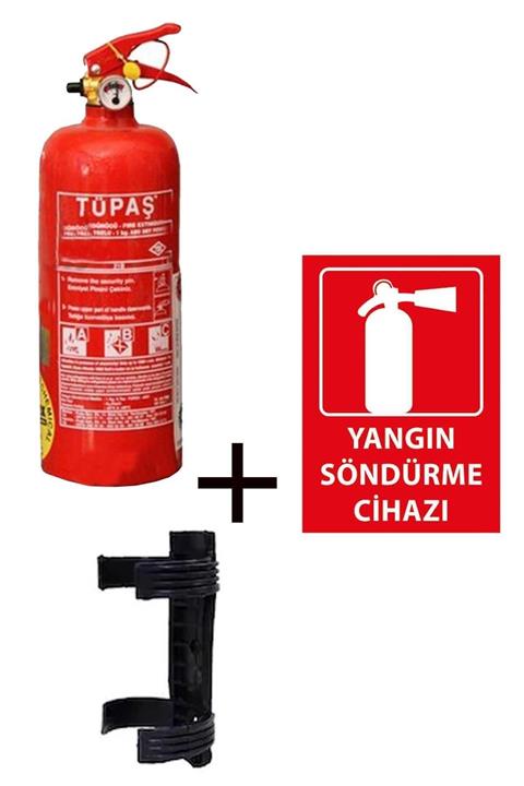 Tüpaş 1kg Kuru Kimyevi Tozlu Yangın Tüpü, Plastik Aparatı Ve Yangın Tüpü Levhası 3lü Set