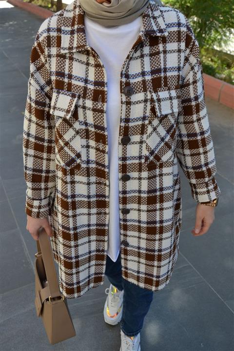 ASELA. Kahverengi Uzun Oduncu Gömlek