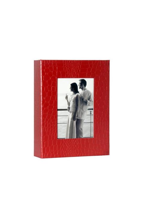 SARA 15x21cm 100'lük Deri Pencereli Fotoğraf Albümü Kırmızı