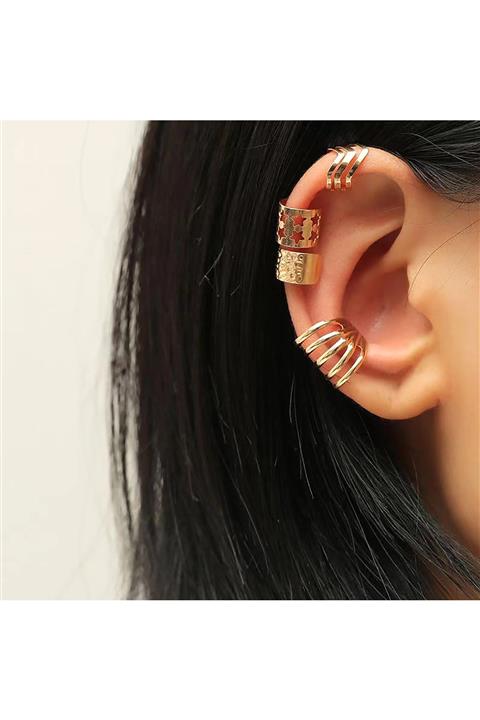 Pelin Aksesuar Kadın Gold Kulak Aksesuarı Piercing Küpe Seti 4'lü