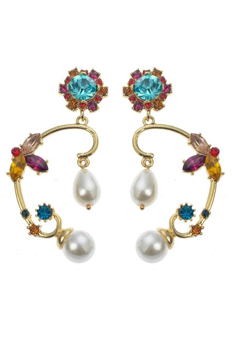 Pelin Aksesuar İncili Taşlı Tasarım Küpe