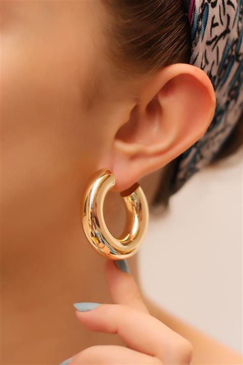 BUKA JEWELLERY Kadın Altın Rengi Orta Boy Kalın Halka Küpe