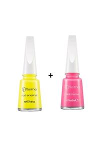 Flormar Neon Yellow + Büyüleyici Toz Pembe Oje Seti