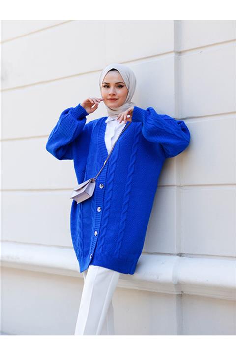 Rimel Moda Örgülü Hırka Saks