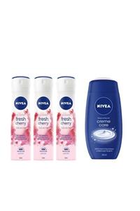 Nivea Fresh Cherry Deodorant 150 Ml X 3 Adet +Creme Care Banyo Ve Duş Jeli 250 Ml