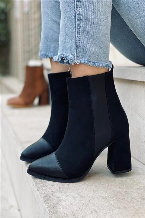 Mida Shoes Kadın Siyah Süet Yarım Çizme