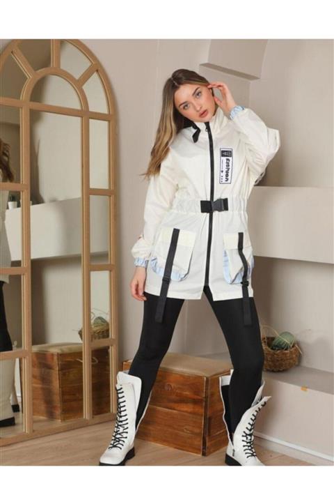 DESTİNA BOUTİQUE Kadın Ekru Reflektörlü Yağmurluk