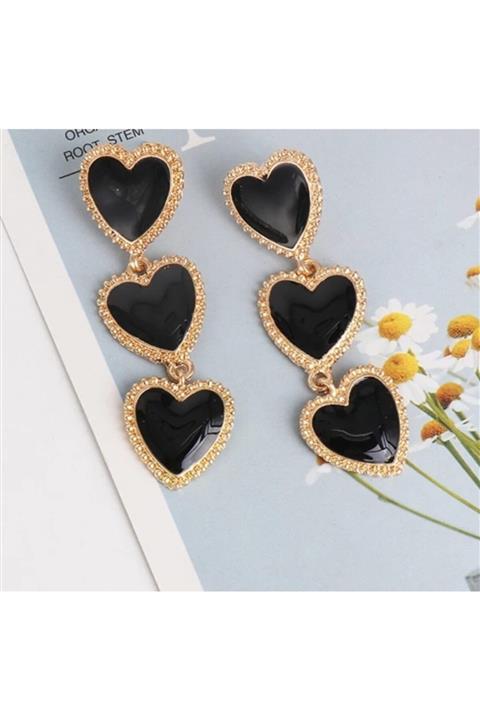 HOSBUTIK Gold Siyah Renk Kalp Küpe