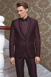 Modaviki Erkek - Slimfit - Takım - Damatlık - Elbise - Bordo - Mnz124000