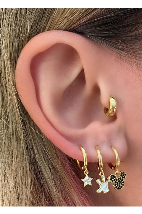 Markiz Takı Üçlü Mavi Taşlı Mickey Seti