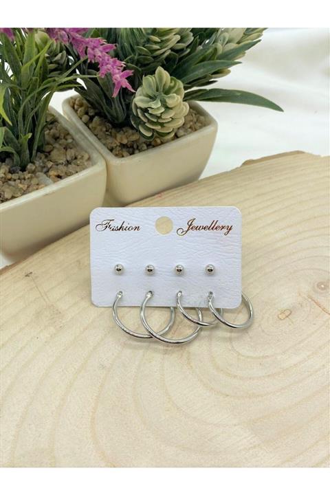 shey butik Halka Küpe 4'lü Set Gümüş