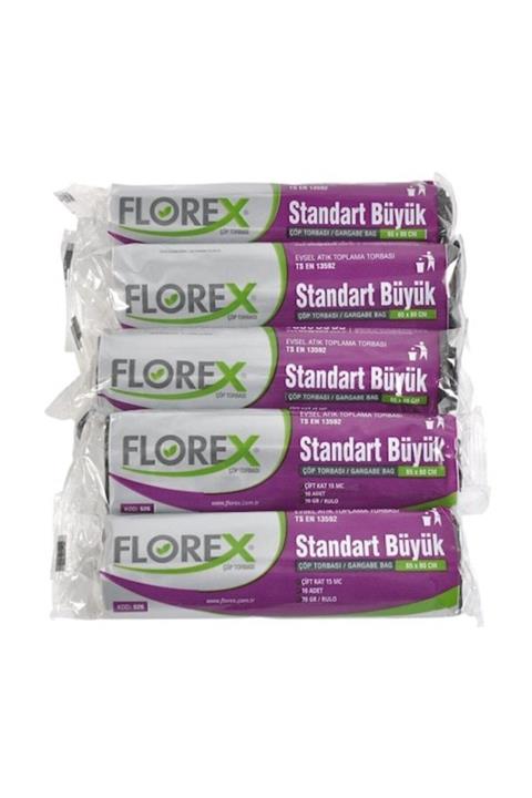 Florex Çöp Poşeti Büyük Boy 65*80 Mavi 5 Rulo 5*10 Toplam 50 Adet