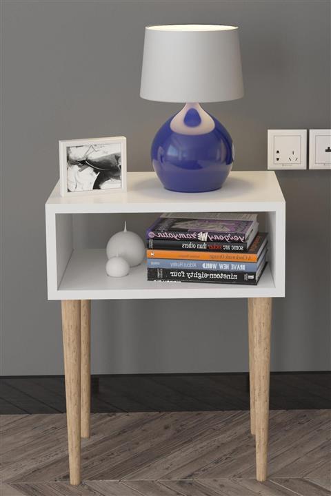 Pratico Beyaz Ahşap Ayak Komodin