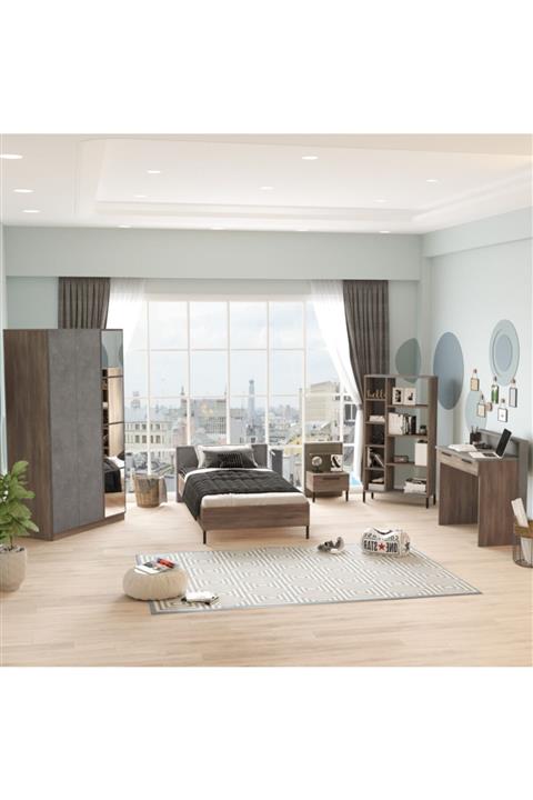 Yurudesign New Home Genç Odası Takımı 5'li Set Beton-kahve Hm12-cg