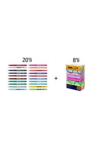 artline 200 Fineliner 0.4 Mm Ince Uçlu Yazı Ve Çizim Kalemi 20 Renk Set + Silka Pastel Silgi 8'li