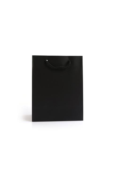 PAKETPARTİ Karton Çanta Mat Siyah Selefonlu 18x23x10 Cm (12'li)