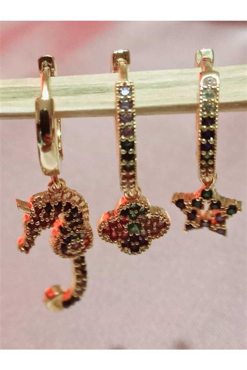 Accessories 3'lü Set Zirkon Taş Küpe 11