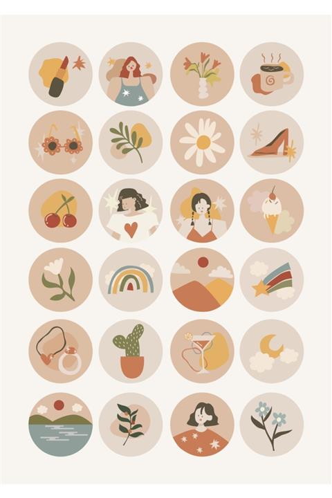 Spacepiks Minimal Desenli Cool Sticker Seti 24 Adet