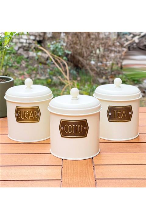 MAY HOME Galvaniz Çay Şeker Kahve Kavanozu -krem