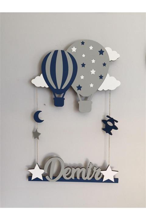 Selçukum Design Balonlu Işıklı Bebek Ahşap Kapı Süsü