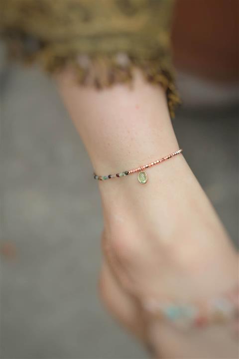 Necati Gün Doğal Turmalin Taşlı 925 Ayar Gümüş Halhal