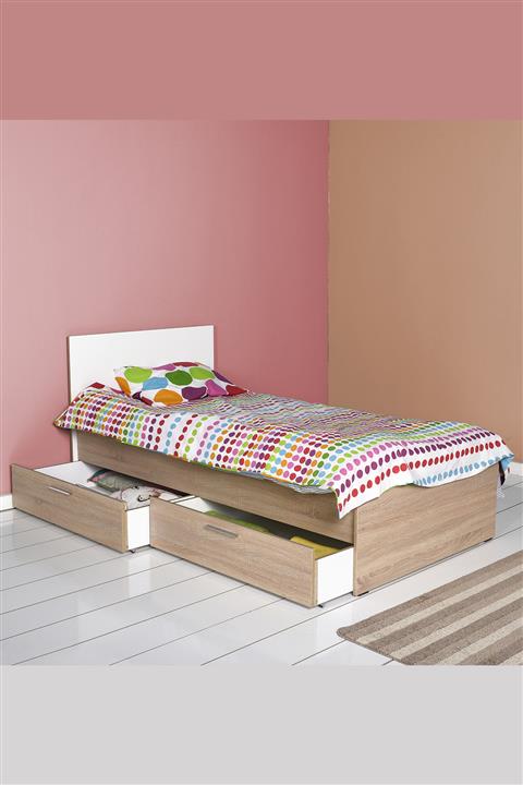 Adore Mobilya Plus Çekmeceli Tek Kişilik Karyola KRY-792-SD-2 Sonoma-Diamond Beyaz