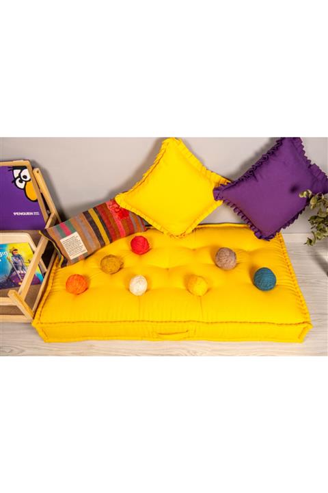 Purple Turtle Textile El Yapımı Yer Yatağı, Organik Bebek Yatağı, French Mattress / Sarı
