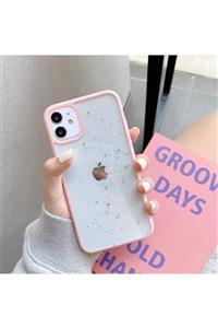 mooodcase Iphone 11 Kenarları Pembe Premium Silikonlu Simli Kılıf