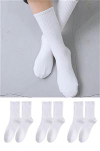 Socks Story 3 Çift Unisex Çizgisiz Beyaz Pamuklu Tenis Uzun Spor Çorap